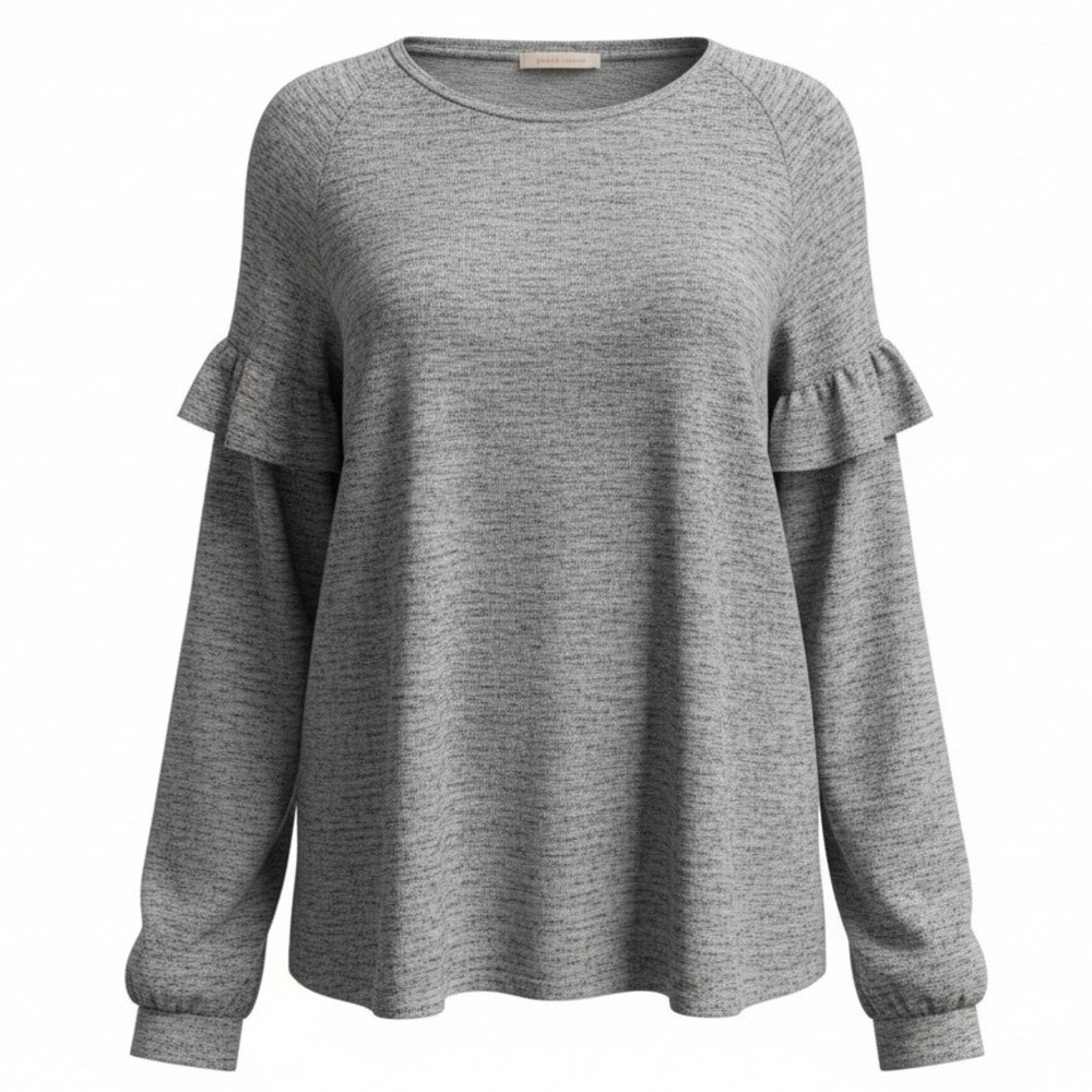 Juicy Couture Ruffle Sleeve Top Gray Knit Pullover Blouse Women's XXL‎